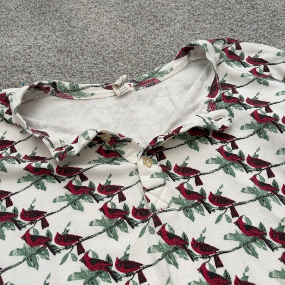 Kate Quinn Pajama Set Womens XXL White Red Christmas Cardinal BIrds Henley - Picture 3 of 12